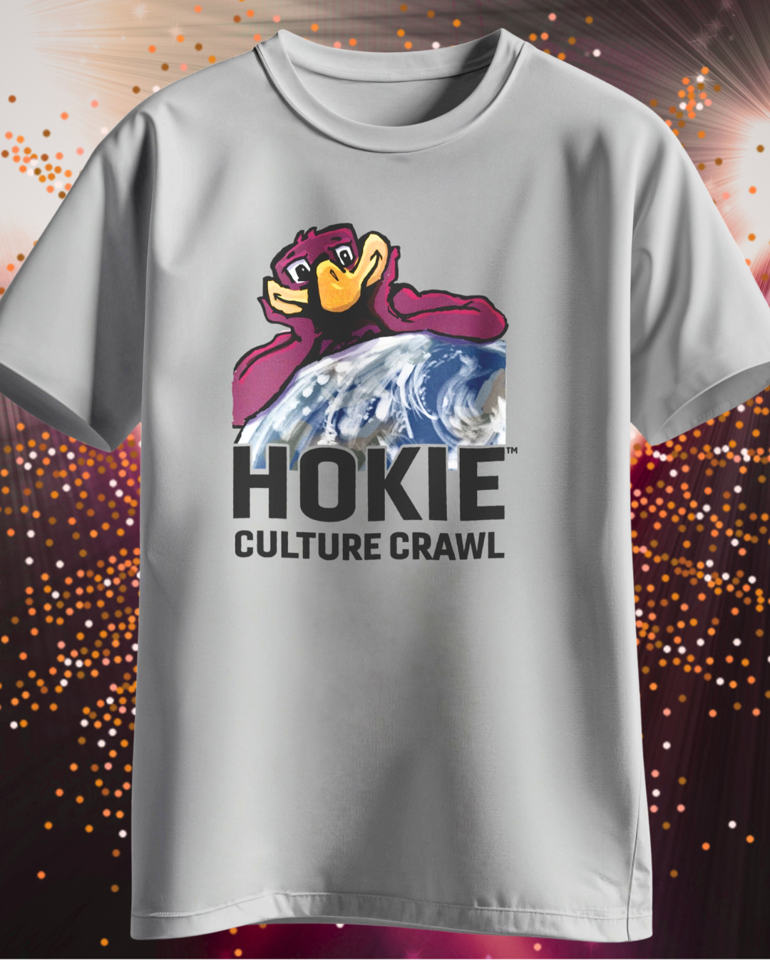 grey t-shirt with Hokie Cultural Crawl Logo